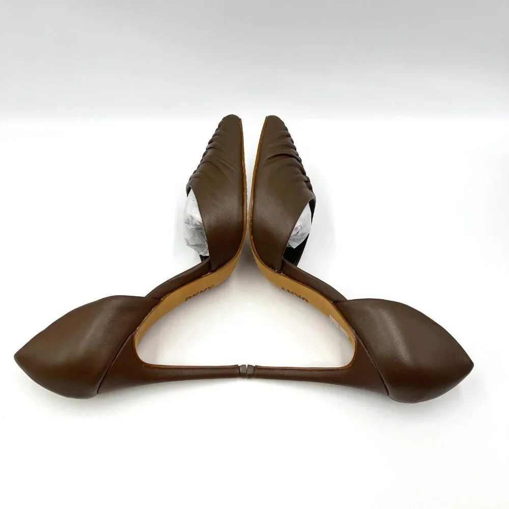 DKNY‎ Size 6 Ruched Nappa Brown Leather Stiletto Point Toe Heels Pumps Shoes